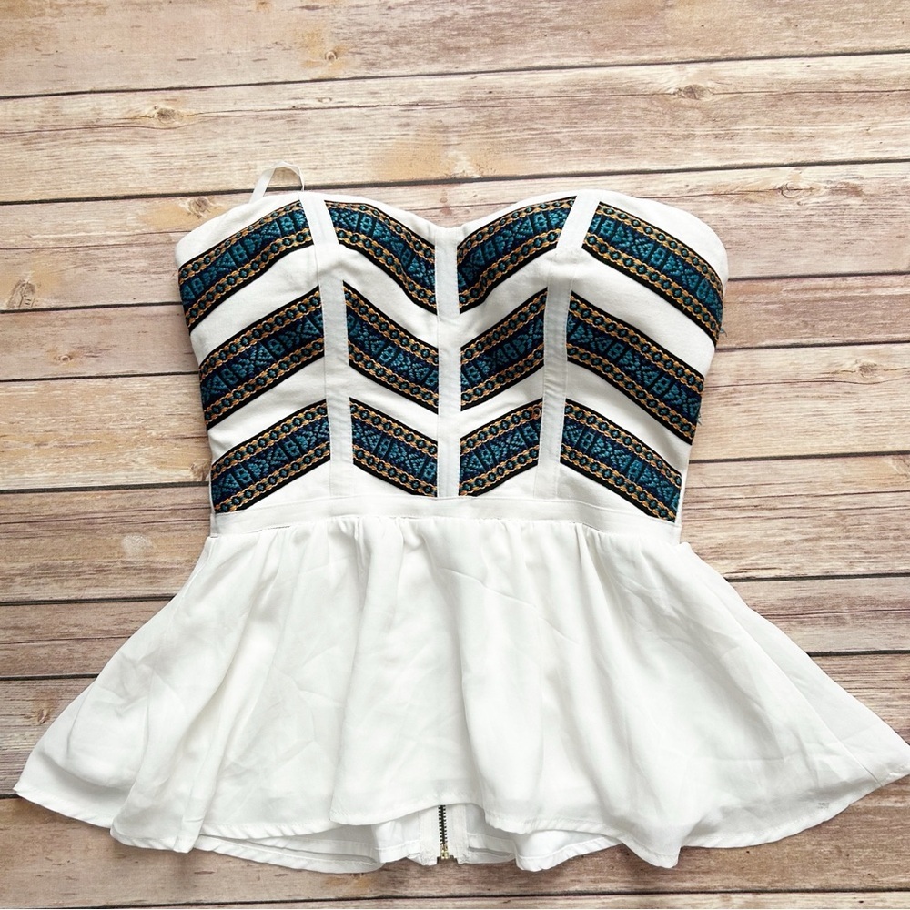Bebe Strapless Peplum Top | Size S